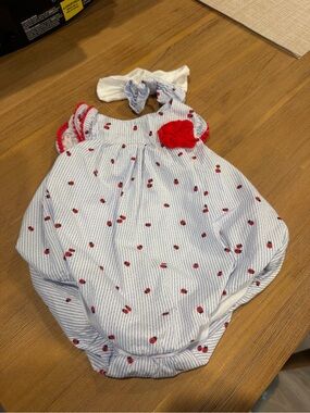 Baby Essentials Blue & White Striped Diaper Cover with Red Flower